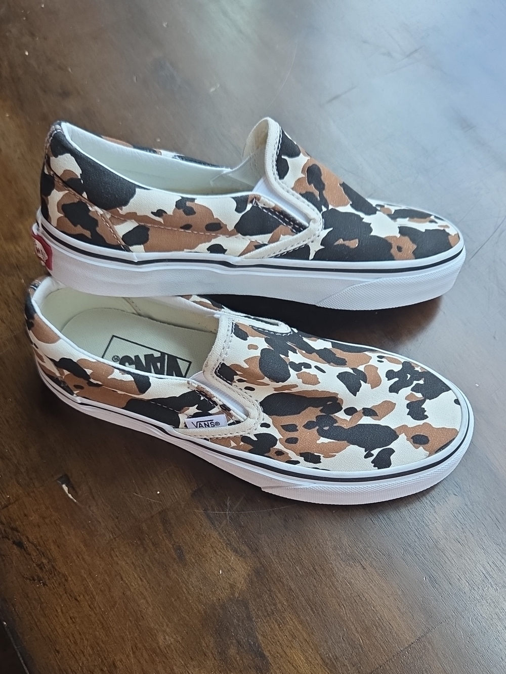 Vans Size 4 Men's Slip-On Sneakers in Brown, Black & White Camo NEW